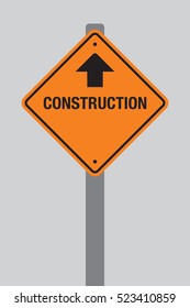 A vector construction road sign on a gray background with a pole.