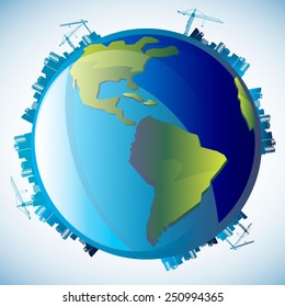 vector construction silhouette  industry architecture planet earth