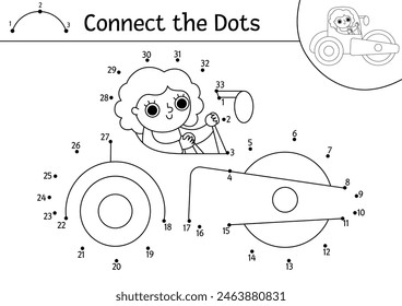 Vector construction site dot-to-dot and color activity with road roller. Building works line connect the dots game for children. Printable worksheet or coloring page with industrial vehicle
