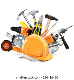 Vector Construction Tools With Helmet