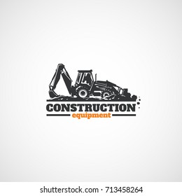 Vector Construction Tractor Excavator and Stones in the bucket.