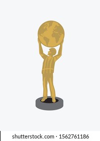 vector of Construction Trophy worker holding globe eps format