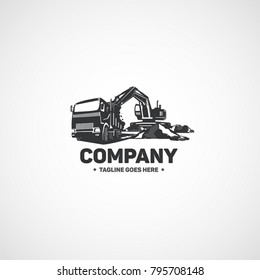 Vector construction truck and excavator.