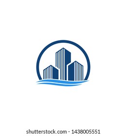 vector construction and wave water logo design