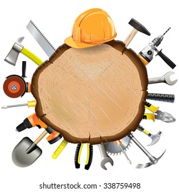 Vector Construction Wooden Board with Tools