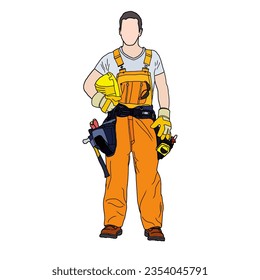 Vector construction worker. A detailed illustration of a construction worker wearing a hard hat and safety vest. Perfect for use in construction industry marketing materials, infographics, and present