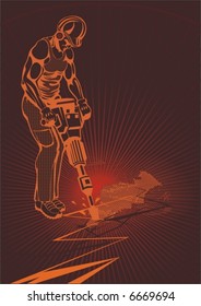 vector construction worker with hammer drill