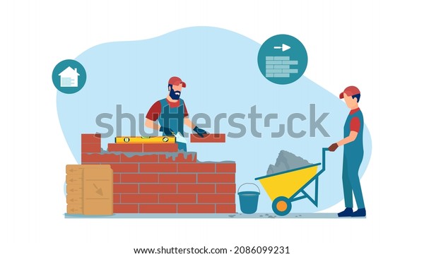 Vector Construction Workers Building House Stock Vector Royalty Free 2086099231 Shutterstock 1434