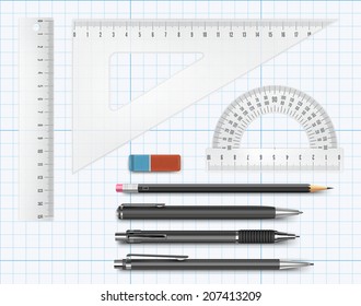 Vector Constructor Drawing Equipment Supply Illustration On Millimetre Grid Paper