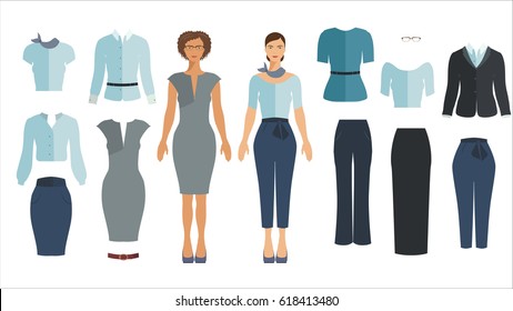 Vector constructor. Young women in flat style. 
