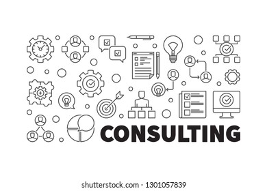 Vector Consulting horizontal banner or illustration in thin line style