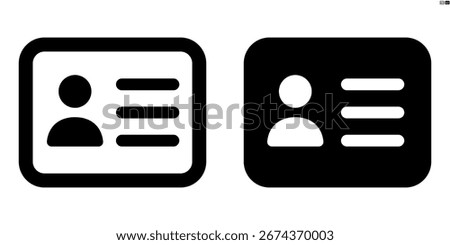 Vector contact card icon in outline and solid styles for UI and web design, 48px, 10% margin