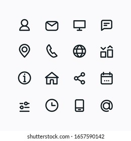 Vector Contact icons. Thin line signs of user profile, calendar, info for website or business card. Simple pictogram collection