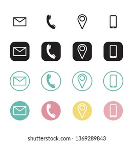 Vector contact information icons set in colored and line style