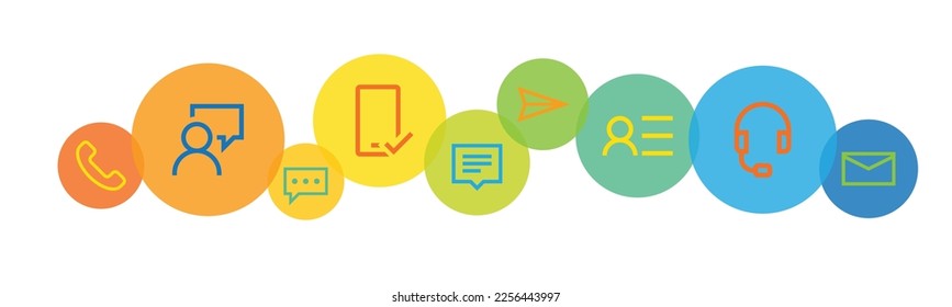 Symbole zum Thema Vektor CONTACT auf farbig überlappenden Kreisen