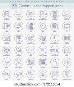 Vector contact us outline icon set. Elegant thin line style design