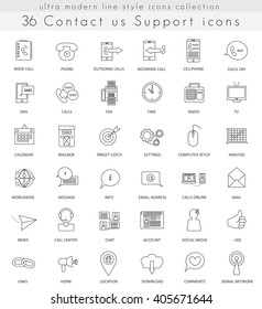 Vector contact us ultra modern outline line icons for web and apps. Support line icons.