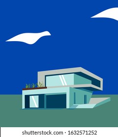 Vector of container house or container office isolated modern house. Architecture illustration