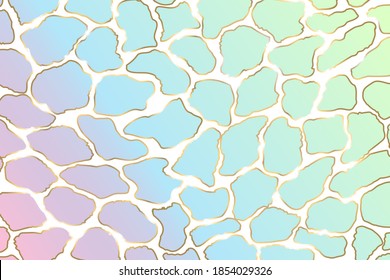 Vector contemporary background of colored stones with golden shine. Pastel colors, smooth gradient. Green, blue, pink, lilac, purple.