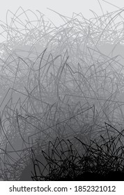Vector contemporary background doodle of smooth gradients of dark black color. Hand drawing, stroke, thickets, line of flowing flowers with glow.