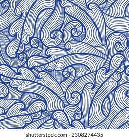vector contemporary blue wave lines asian style seamless pattern on white