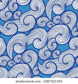 vectorial líneas de onda azul contemporánea estilo asiático patrón transparente en azul claro y blanco.
