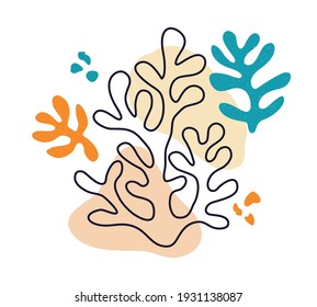 Vector contemporary composition with aesthetic hand drawn abstract leaves and fluid shape forms. Creative Matisse inspired floral illustration. Childish scandinavian background, wallpaper, print