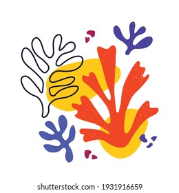 Vector contemporary composition with aesthetic hand drawn abstract leaves and fluid shape forms. Creative Matisse inspired floral illustration. Childish scandinavian background, wallpaper, print
