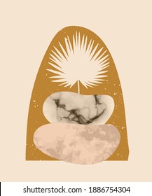 Vector contemporary composition with aesthetic stone balance and geometric shapes. Creative Mid Century minimalist bohemian contemporary design, print, poster, illustration, background