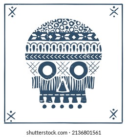 Vector contemporary folk scull illustration in scandinavian hygge stile. Perfect for  nordic, fairy tale, viking culture designs