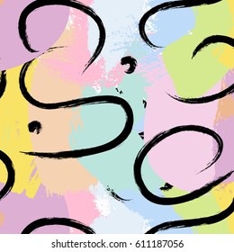Vector contemporary geometric hand drawn brush stroke texture. Fancy hipster memphis card.Texture nineties, eighties pattern.Modern colorful abstract decoration poster, cover, card design.