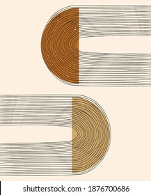 Vector contemporary illustration with aesthetic hand drawn abstract shapes and geometric elements. Creative Mid Century minimalist bohemian contemporary design, print, poster, cover, background
