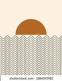 Vector contemporary illustration with aesthetic hand drawn abstract shapes and geometric elements. Creative Mid Century minimalist bohemian contemporary design, print, poster, cover, background