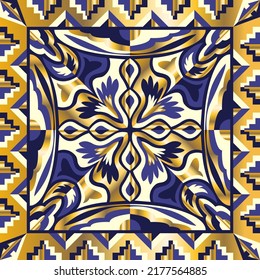 vector contemporary luxury ethnic egyptian scarf pattern on blue