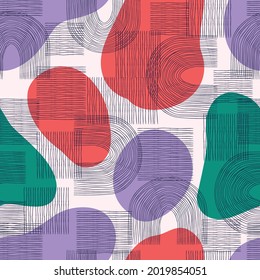 Vector contemporary seamless pattern with aesthetic hand drawn abstract shapes and geometric elements. Creative Mid Century minimalist bohemian contemporary design, print, poster, background