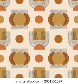 Vector contemporary seamless pattern with aesthetic hand drawn abstract shapes and geometric elements. Creative Mid Century minimalist bohemian contemporary design, print, poster, background