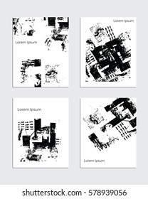Vector contemporary textured greeting card set. Hand drawn black and white acrylic abstract template for cards, flyers, brochures, business, birthday, anniversary, wedding, party invitation, holidays.