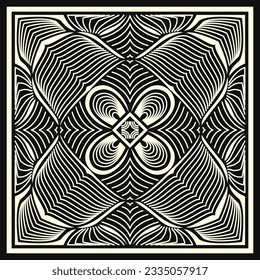vector contemporary white ethnic lines scarf pattern on black