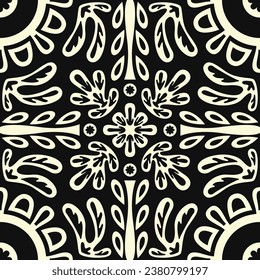 vector contemporary white native floral scarf pattern on black.