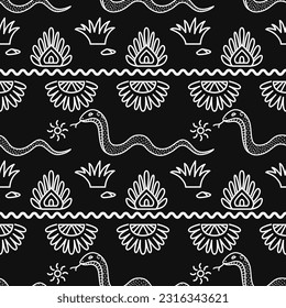vector contemporary white thai snake style seamless pattern on black