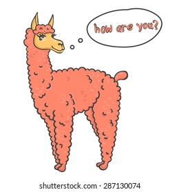 Vector contented with furry llama muzzle style doodle  the dialog box and place for your text