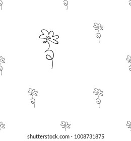 Vector continuos line drawing with abstract daisy. Black simple hand drawn illustration on white background for fabric design. Abstract floral linear seamless pattern.