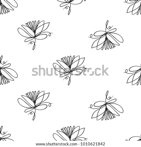 Vector Continuos Line Drawing Flower Black Stock Vector