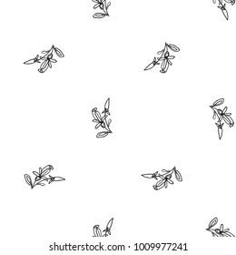 Vector continuos line drawing with petals. Black simple hand drawn illustration on white background for fabric design. Abstract floral linear seamless pattern.