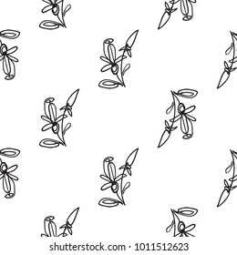 Vector continuos line drawing with petals. Black simple hand drawn illustration on white background for fabric design. Abstract floral linear seamless pattern.