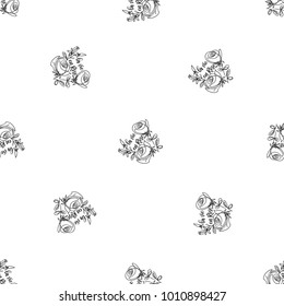 Vector continuos line drawing with rose quote. Black simple hand drawn illustration on white background for fabric design. Abstract floral linear seamless pattern.