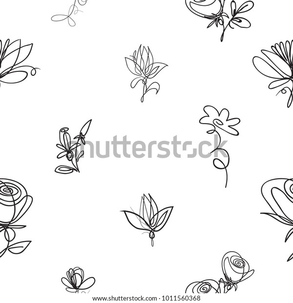 Vector De Stock Libre De Regalias Sobre Dibujo Continuo Vectorial Con Rosas Petalos 1011560368