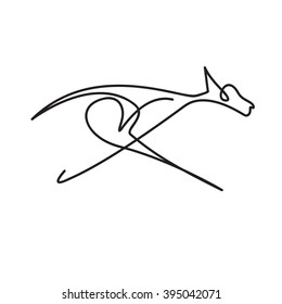 Vector continuous line. Abstract dog running and jumping
