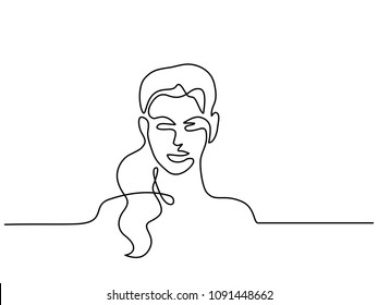 Vector continuous line. Abstract portrait of young woman. Vector illustration. Concept for logo, card, banner, poster, flyer