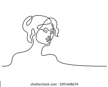 Vector continuous line. Abstract portrait of young woman. Vector illustration. Concept for logo, card, banner, poster, flyer